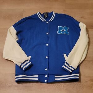 Pixar Disney Blue Ivory Monsters University Varsity Jacket Sz Medium